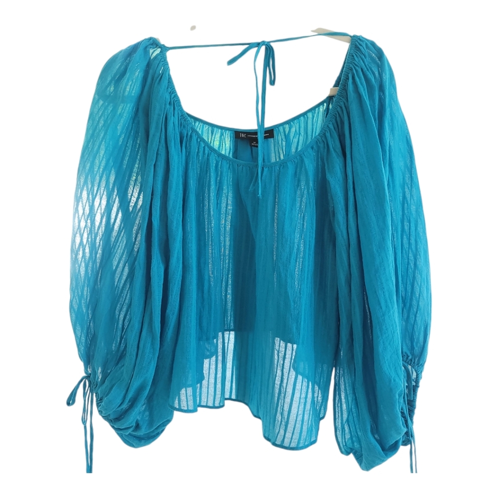INC International Concepts Blue Long  Sleeves Puff Top - Size M